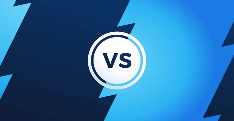 A bold “VS” sits in the center of a split blue background with jagged edges, suggesting a head-to-head comparison or competition. The dynamic design evokes themes of contrast, rivalry, or choice between two options.
