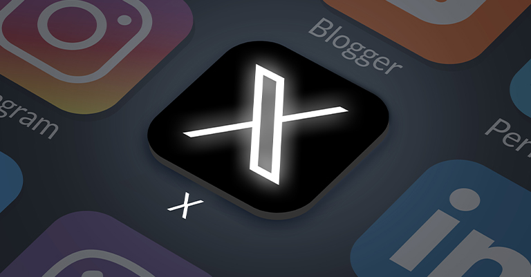 Close-up of smartphone screen showing glowing X app icon alongside other social media apps like Instagram, Blogger, and LinkedIn.